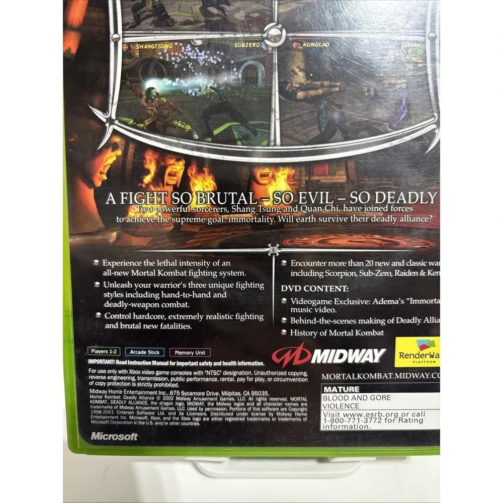 Mortal Kombat: Deadly Alliance Microsoft Xbox‎ 2003 Complete Tested Working